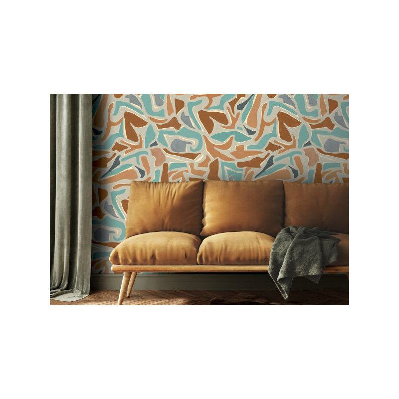 10m x 60cm Puzzle Wallpaper Roll, Grey/Green/Orange