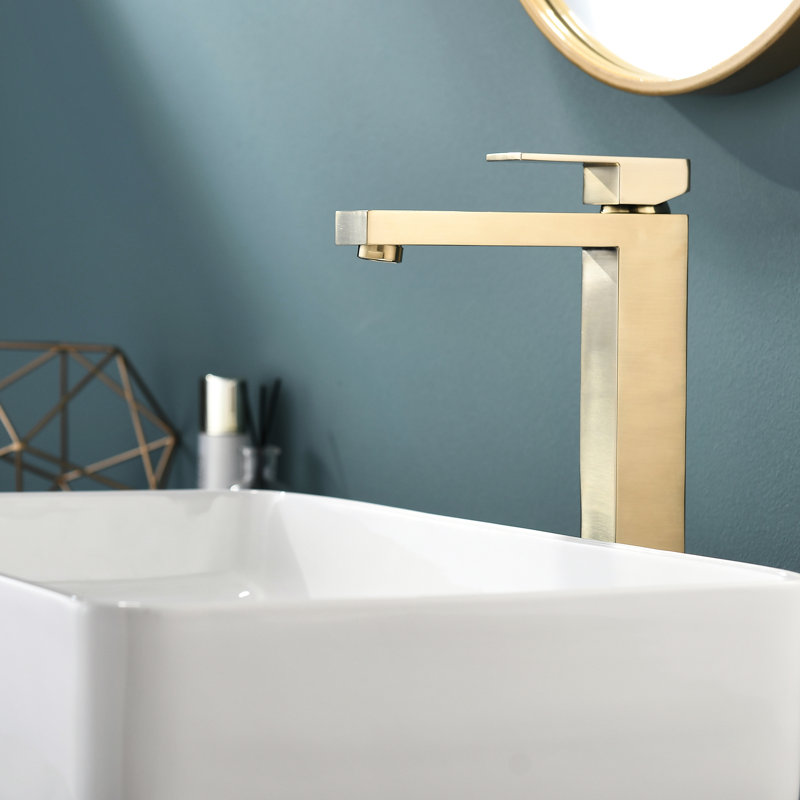 Robinet à un trou de luxe doré - Contrôle de robinet brossé moderne à fixation latérale et sur comptoir