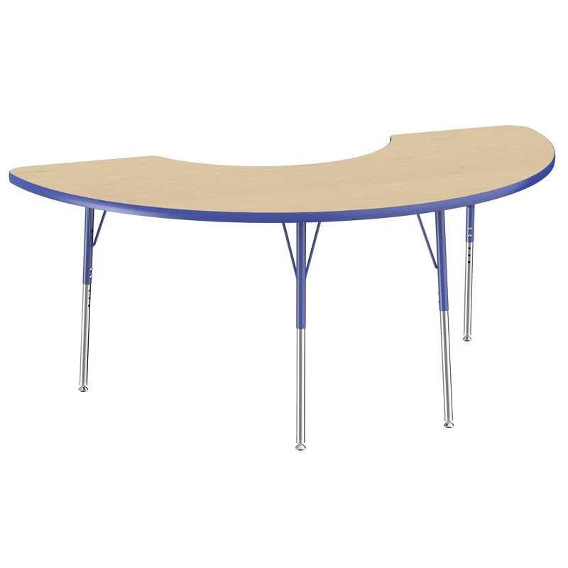 Table d'activité demi-lune 36 "x 72" avec pieds réglables, Érable / Bleu, Roulement pivotant standard