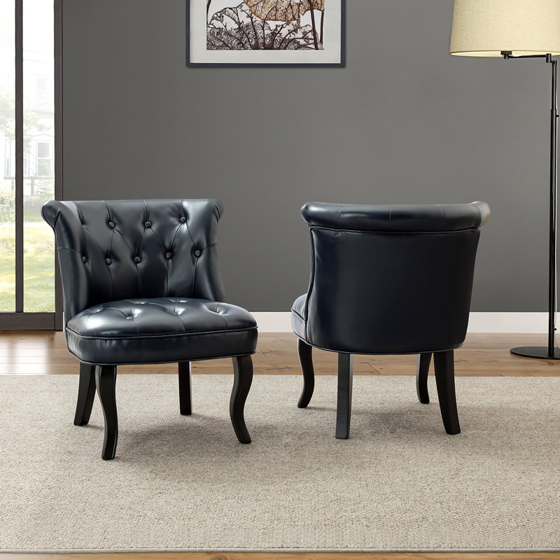 Ensemble de 2 chaises d'appoint Alexnadra, Similicuir bleu marine