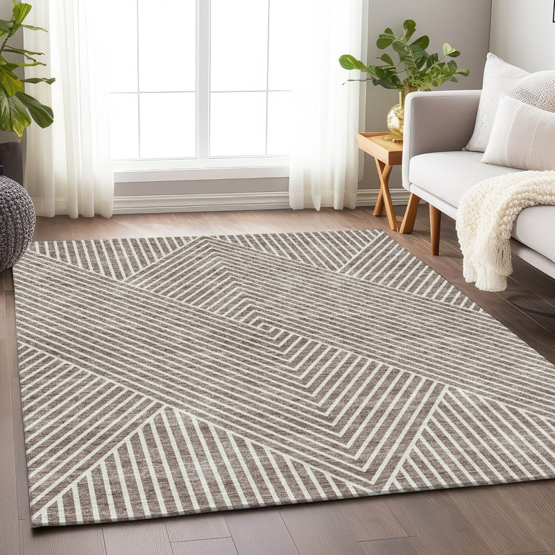 Tapis taupe lavable à la machine de qualité supérieure Prisco, Rectangle 10 pi x 14 pi
