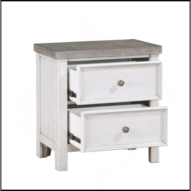 Table de chevet 1 pièce blanche et grise avec 2 tiroirs et meubles en bois au design classique