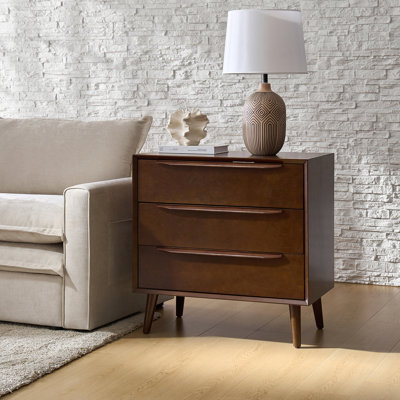 Commode d'appoint Mid-Century moderne à 3 tiroirs avec prise de courant Corri