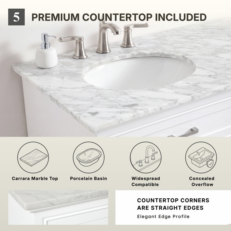 Ensemble de meuble-lavabo double 72 po Hermes, Blanc de Carrare / gris, Blanc