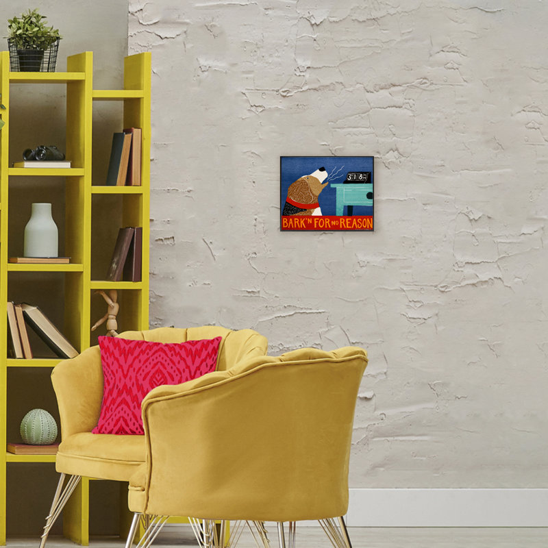 Bark'n For No Reason, giclée encadrée, design par Stephen Huneck, H 11 po x l 14 po, Giclée encadrée noir minuit