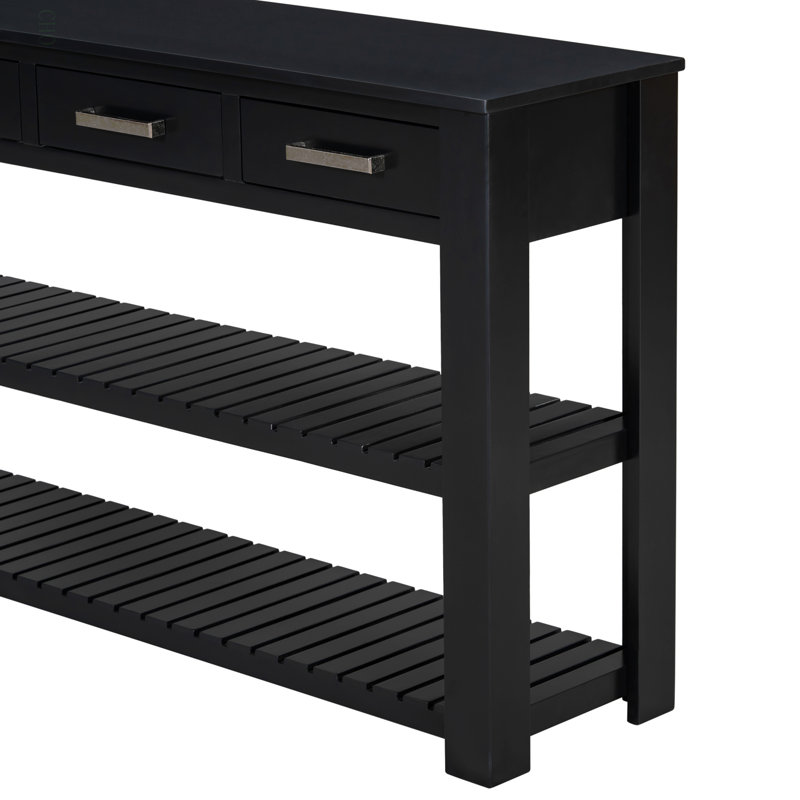 Élégante console avec 4 tiroirs et 2 tablettes, idéale pour les vestibules et les salons., Noir