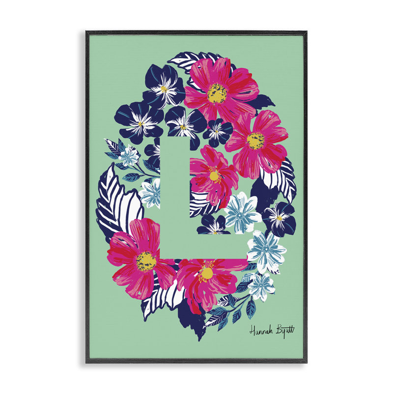 «Floral Bloom», lettre L, giclée par Hannah Louise Byatt, Giclée encadrée noir minuit, H 18 po x l 12 po