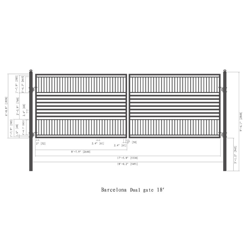 Barcelona Style Black Steel Dual Swing Driveway Gate 12 x 6 Feet