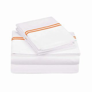 400TC Double Embroidery Sateen Solid Cotton 4 Piece Sheet Set Fitted Sheet Fits Upto 16" Deep Pocket, Orange