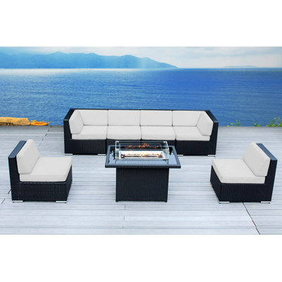 Ensemble de conversation d'extérieur pour 6 personnes avec table modulaire et foyer sans assemblage Ocean City