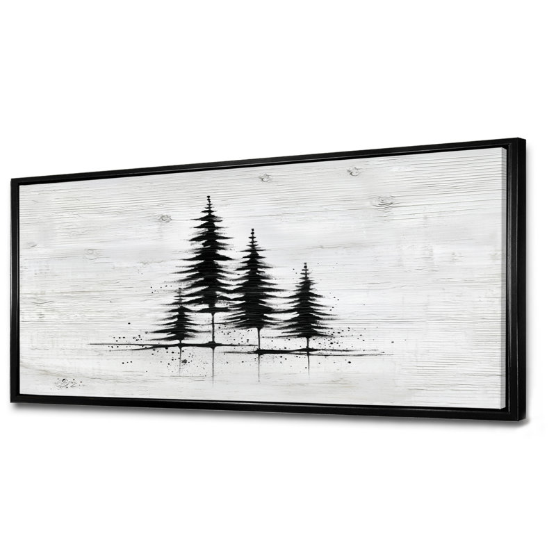 «Black Grey Winter White Pine Trees Forest», art mural sur toile, nature noire, H 28 po x l 60 po, Noir