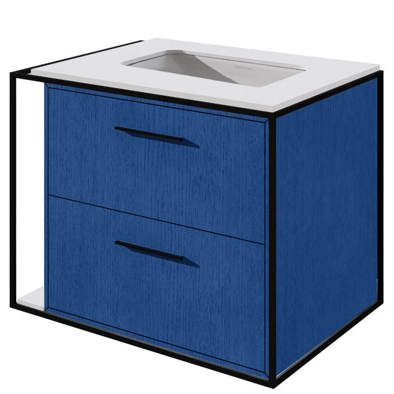 24" Cherry Single Bathroom Vanity, Horizon Blue, Matte Black, Wall Mount