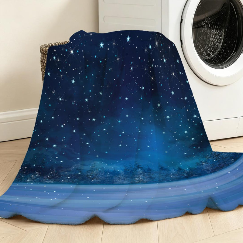 Jeté en flanelle verte molletonnée ultra douce, scène de nuit hivernale à imprimé recto étoilé, Throw 30" x 40"