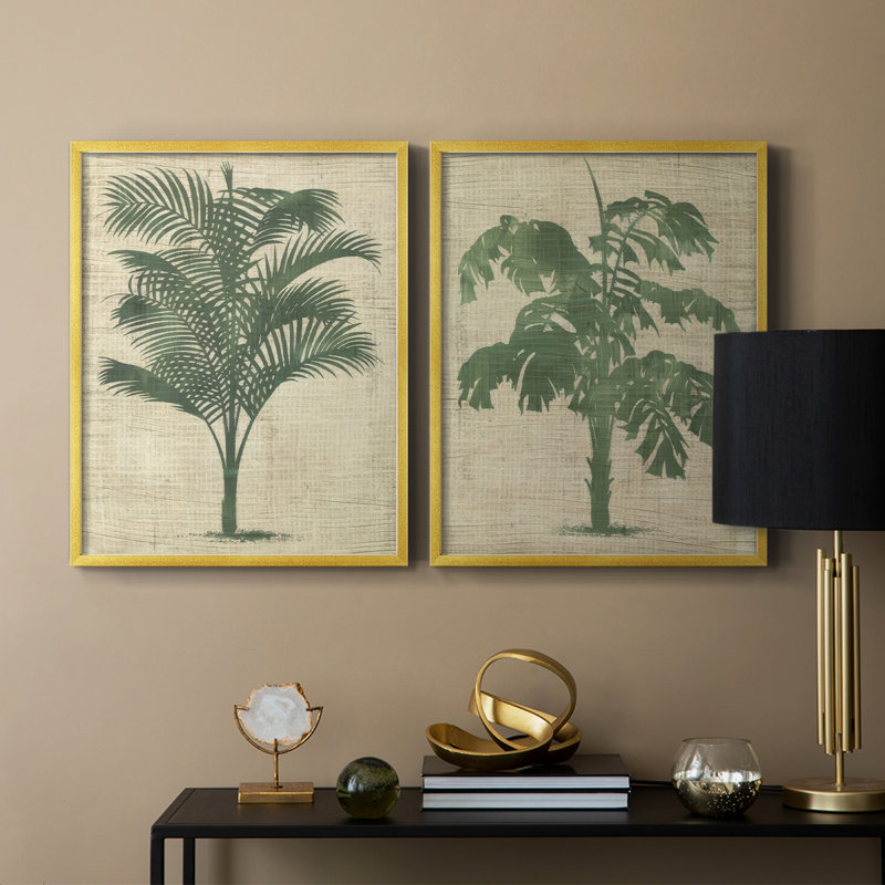 «Burlap Palm Silhouette III», reproduction encadrée de qualité supérieure - prête à être accrochée - aucun clou requis - aucun clou requis