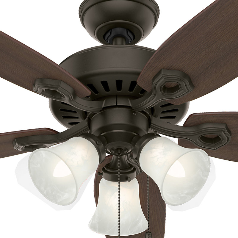 Ventilateur de plafond standard à 5 pales de 52 po avec chaîne de traction et ensemble d'éclairage inclus Builder Plus