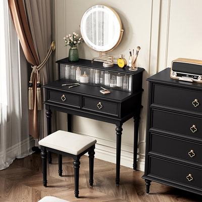 Coiffeuse de maquillage avec miroir lumineux, 2 tiroirs, 1 chaise