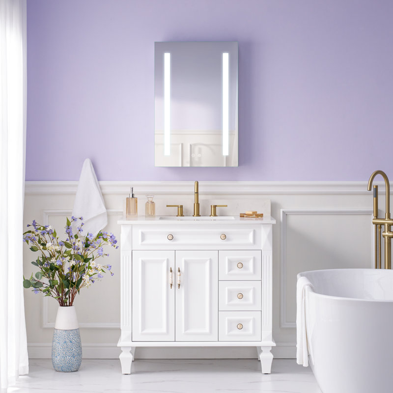 Armoire de salle de bain à miroir encastrée ou à surface pour salle de bain avec tablettes réglables et désembueur, Oui