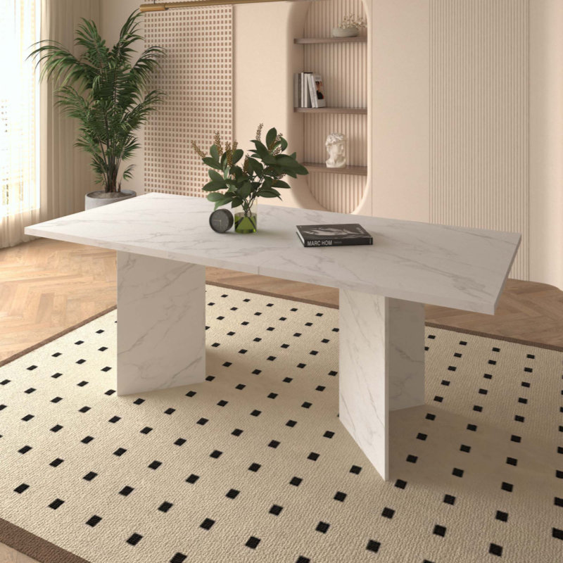 Table de salle à manger extensible pour 6 8 10, table de conférence rectangulaire en bois imitation marbre