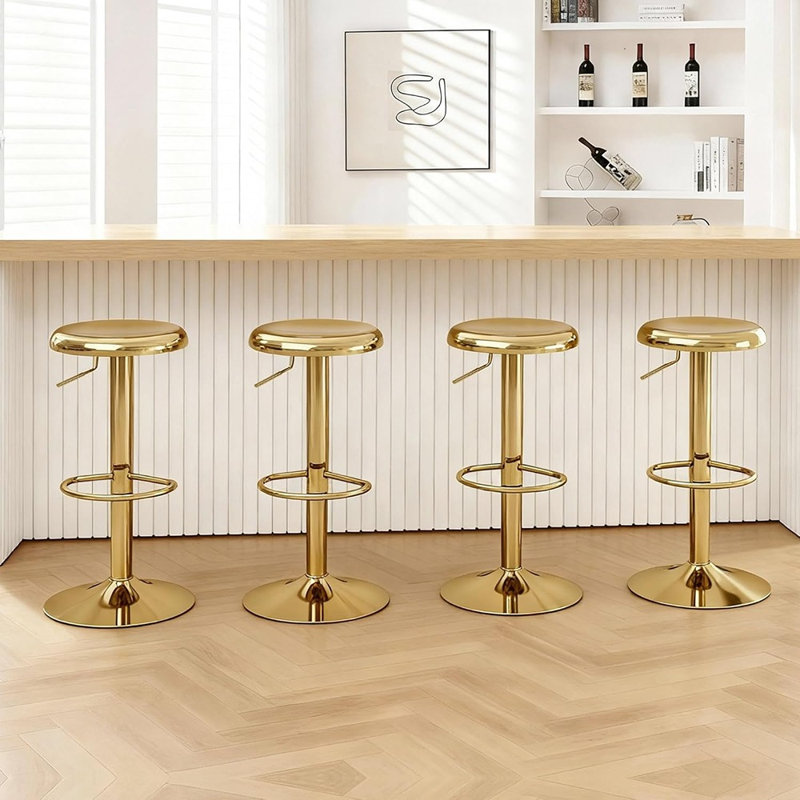 Ensemble de 2 tabourets de bar pivotants réglables en métal, sans dossier, dorés