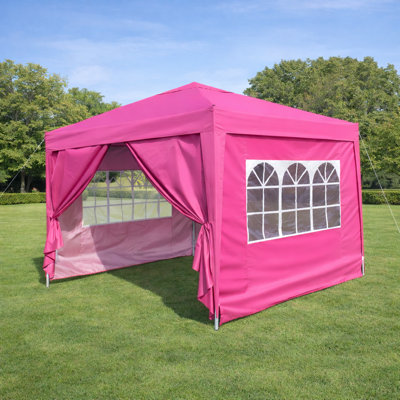 10X 10Ft Pop Up Gazebo Canopy Tent Removable Sidewall With Zipper,2Pcs Sidewall With Windows,With 4Pcs Weight Sand Bag,With Carry Bag-Magenta