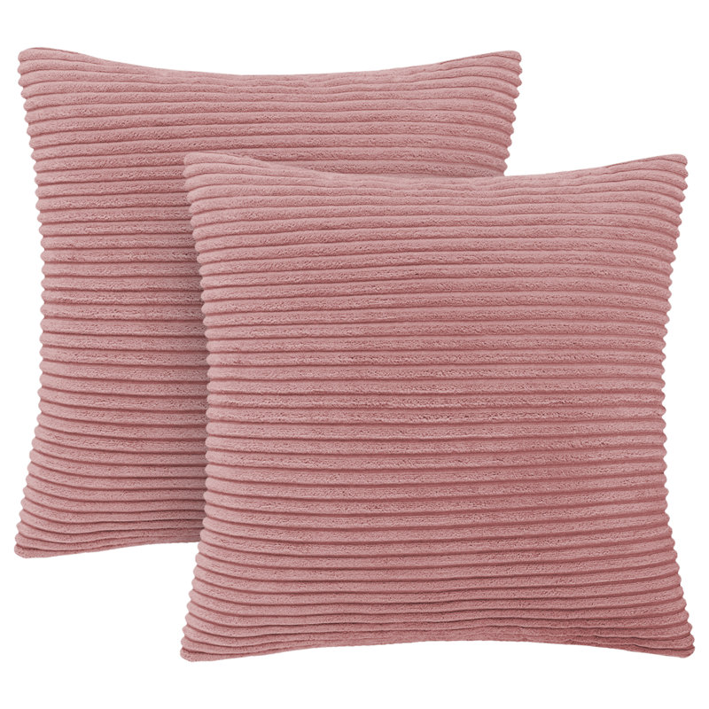 Aspire Homeware Striped Square Velvet Cushion Cover, Light Pink, Pack of 2