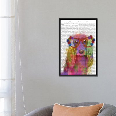 Impression sur toile tendue Fab Funky «Rainbow Splash Cocker Spaniel Portrait on Print fond»
