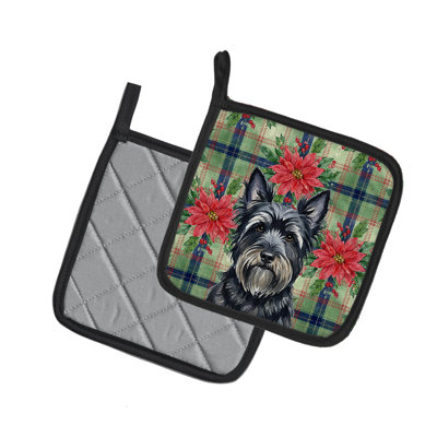 Caroline's Treasures Skye Terrier Christmas Poinsettas Pair Of Pot Holders In Multicolor