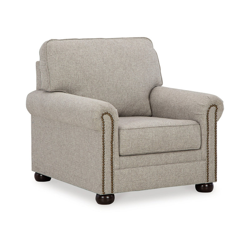 Fauteuil décoratif Gael, polyester gris beige, brun foncé, garniture cloutée