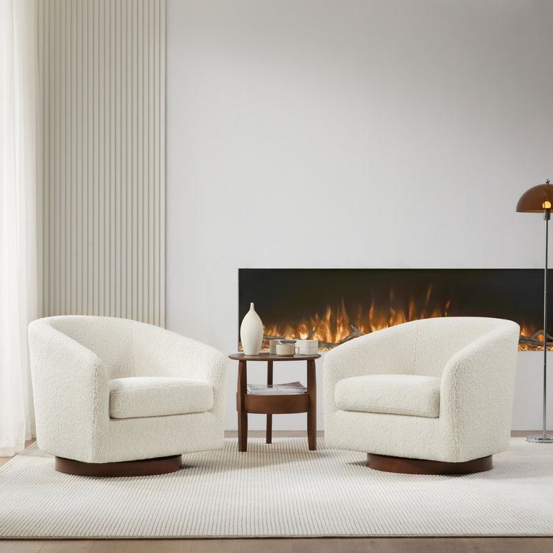 Fauteuil demi-tonneau pivotant Bennett (ensemble de 2), Sherpa crème Aries