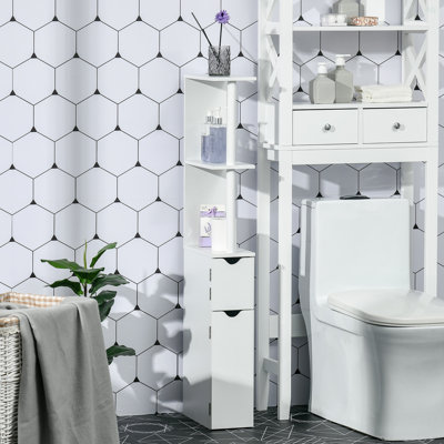 Kleankin Tall Bathroom Storage Cabinet, Freestanding Linen Tower With 2 Open Shelves And 2 Door Cabinets, White