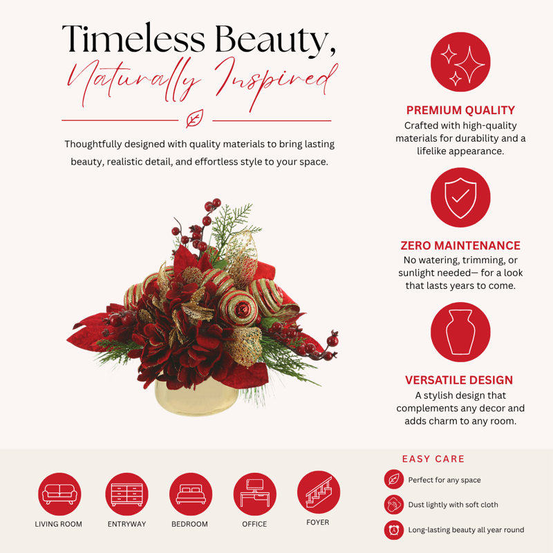 Festive Hydrangea Arrangement, Red