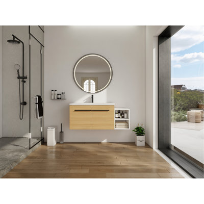 Ensemble de meuble-lavabo mural 48 po avec lavabo de comptoir en résine, 1 tablette de rangement, 2 portes à fermeture douce (KD-Packing)
