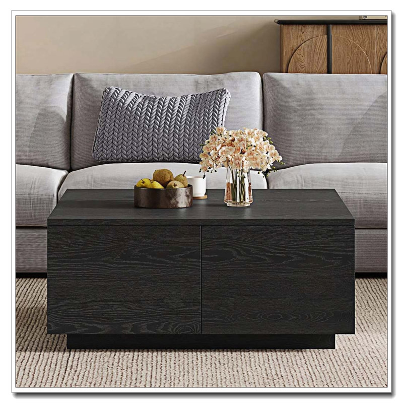 Table basse 33,25 "carrée avec 4 tiroirs, Noir
