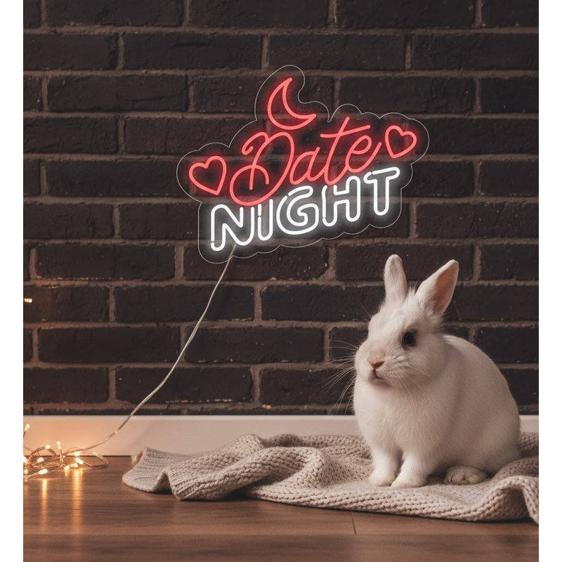  | Enseigne néon Date Night | Fabriqué avec des tubes néon DEL durables de haute qualité qui émettent une lumière rouge et blanche pour une visibilité éclatante et une utilisation durable | 24 x 19 | Rouge et blanc
