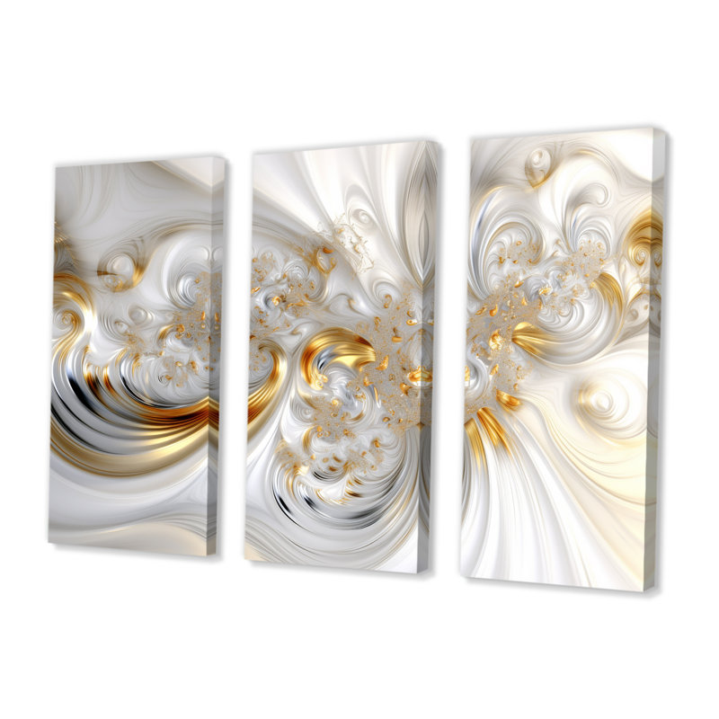 «Whirling River Dynamics Gold and White II - Abstract Spirals», ensemble d'art mural, H 28 po x l 36 po x P 1 po