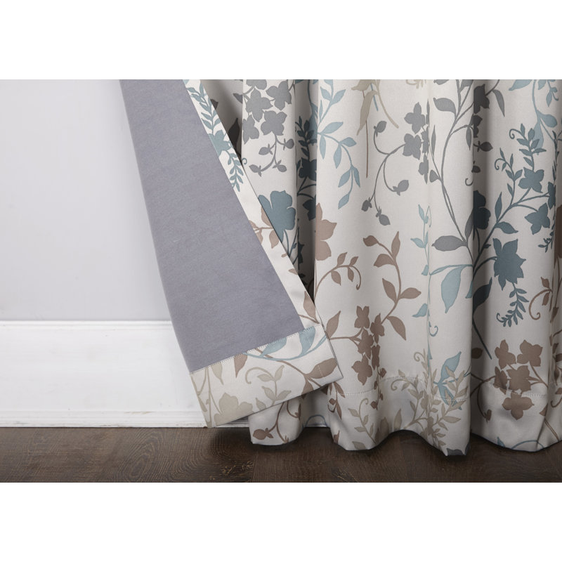 Auburn Floral Print Room Darkening Rod Pocket Curtain Panel, 54"W x 84"L, Stone