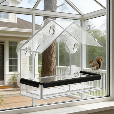 Clear Acrylic Window Bird Feeder With 5 Extra Strong Suction Cups, Removable Seed Tray For Easy Cleaning, Durable Outdoor Bird Watching Gift For Garden And Home Decor