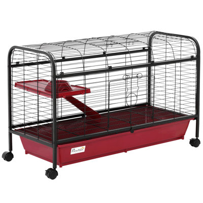 Maison de jeu pour animaux 41 po L 41 po avec cage d'alimentation, roulettes, plateforme, rampe