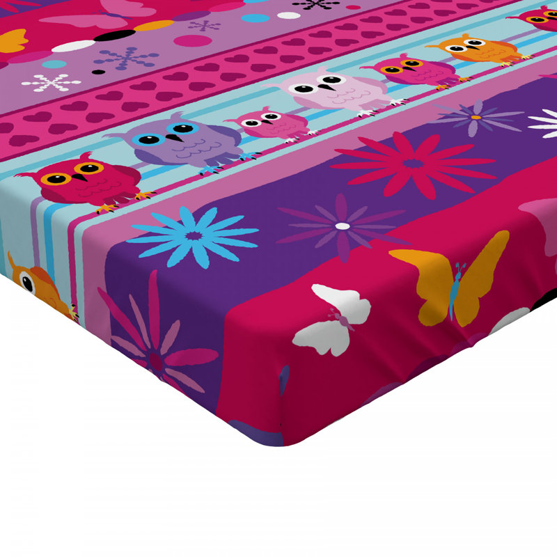 Twin Pink Microfiber Owl and Butterfly Print Fitted Sheet