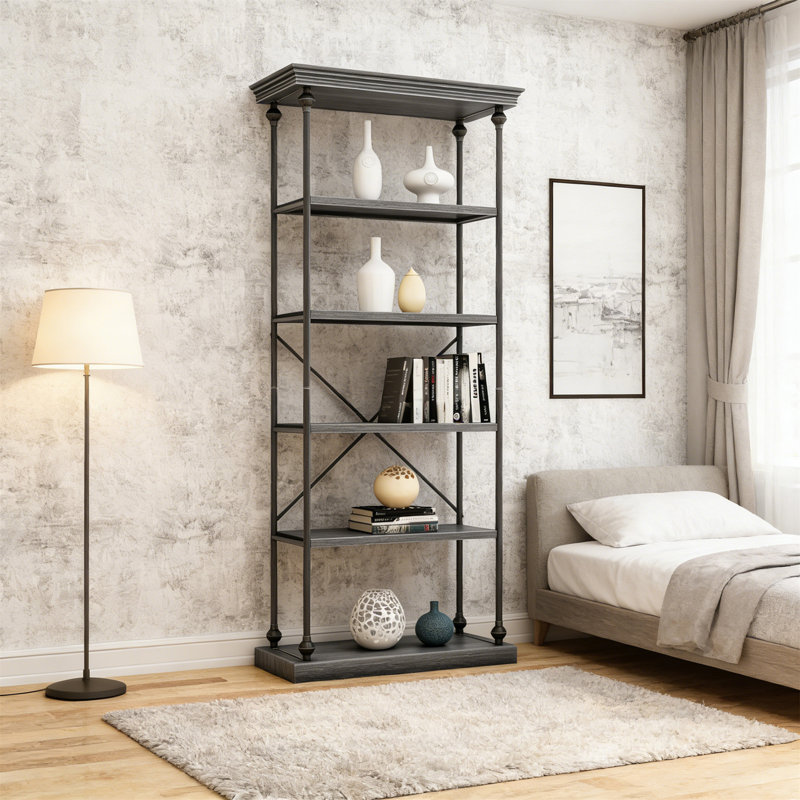 Metal Pipe Shelf With Fir Wood, Gray