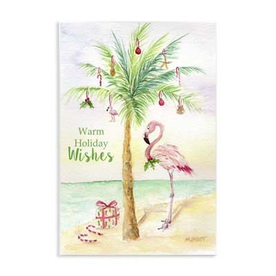 Stupell Industries Tropical Flamingo Christmas Nautical Palm Tree - Floater Frame Painting Print In Multi-color