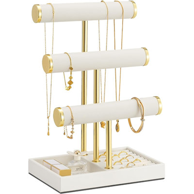Necklace Holder Organizer, PU Jewelry Display Stand, Beige, 3-Tier
