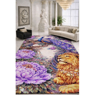 Tapis vert tissé à motif floral lavable Mosso