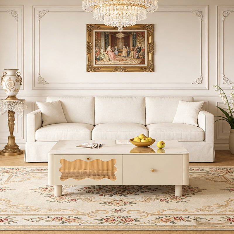 Table basse avec rangement en verre Luxury, H 18,11 po x L 51,18 po x l 23,62 po