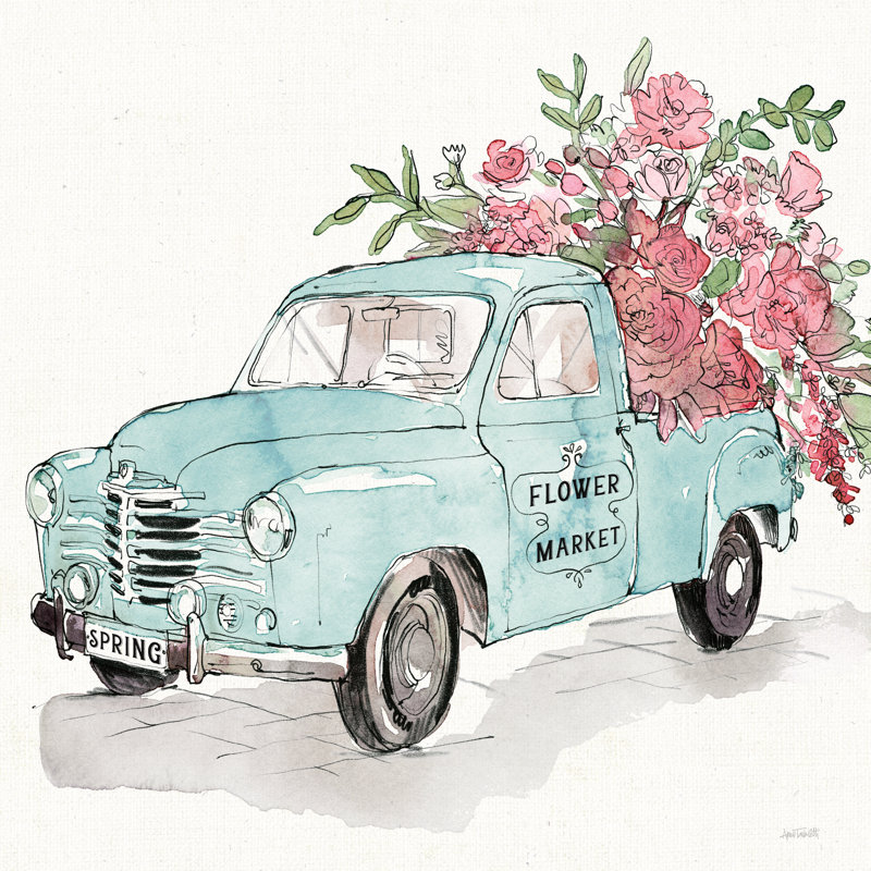 «Vintage Travel V Spring» par Anne Tavoletti, H 12 po x l 12 po, Toile tendue, Non