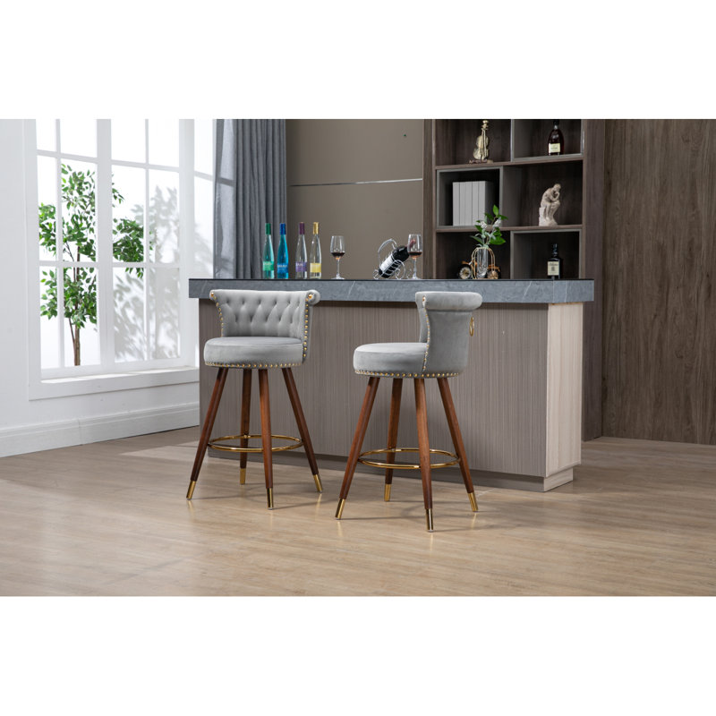Swivel Bar Stools With Backrest And Footrest, 360-Degree Rotation And Ergonomic Design, Gray