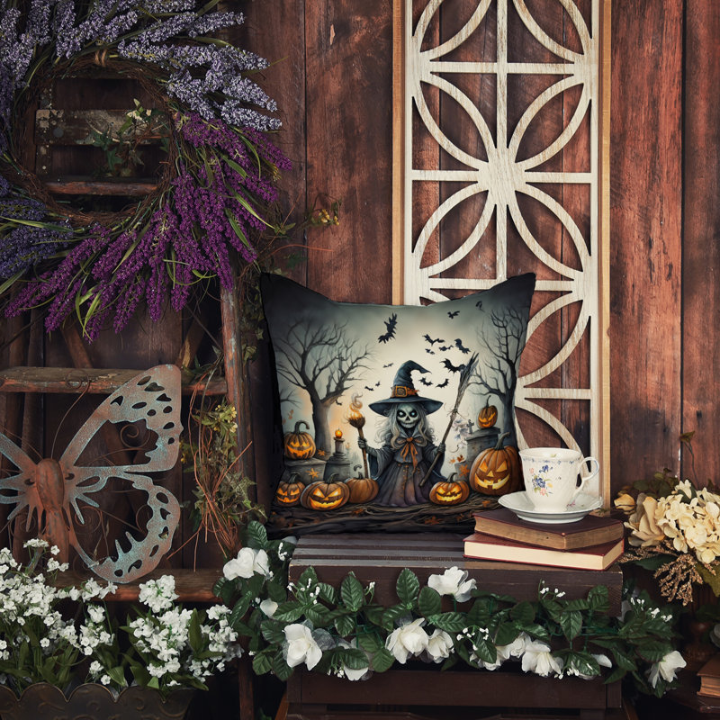 Coussin décoratif intérieur / extérieur en polyester More / Spooky More Spooky Halloween, 14 po x 14 po