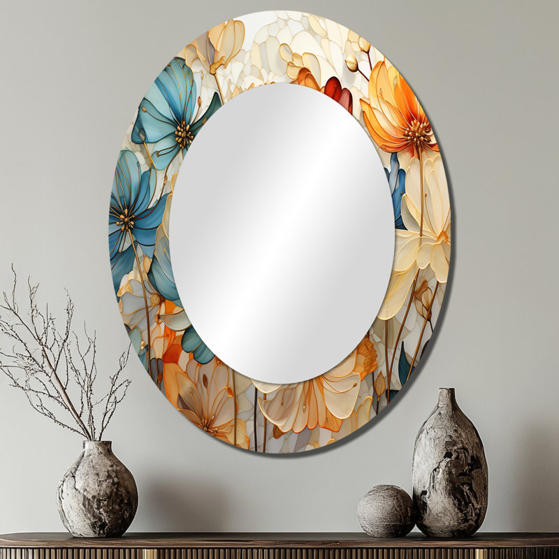 Décoration de miroir mural bleu sarcelle pétale orange II - sarcelle, 40 po x 30 po