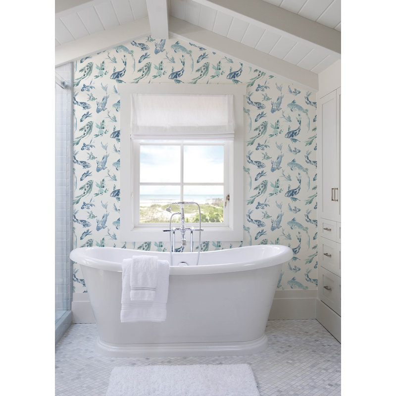 Beach Rose Floral Fruits Wallpaper, Blue 