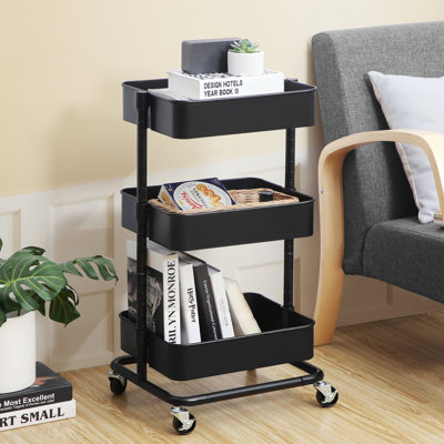 3-Tier Storage Trolley, Rolling Cart, Kitchen Storage Cart With Height Adjustable Shelves, Utility Cart With 2 Brakes, Easy Assembly, For Bathroom, Kitchen, Office